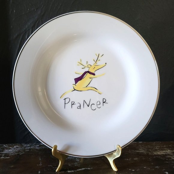 Pottery Barn Christmas Santa's Reindeer Porcelain Salad Plate - Prancer - Picture 1 of 4